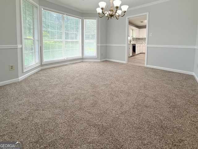 5156 Allison Way, Sugar Hill, GA 30518 - spare room with crown molding, a chandelier, and light colored carpet