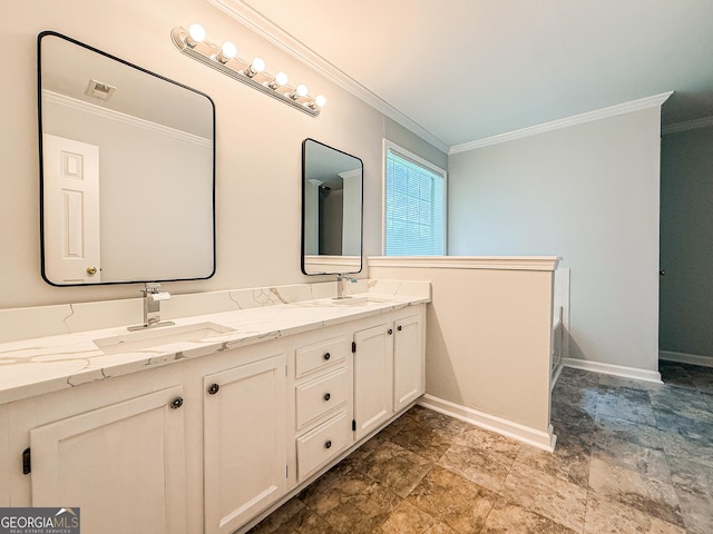 5156 Allison Way, Sugar Hill, GA 30518 - full bath featuring ornamental molding, double vanity, and stone finish floors