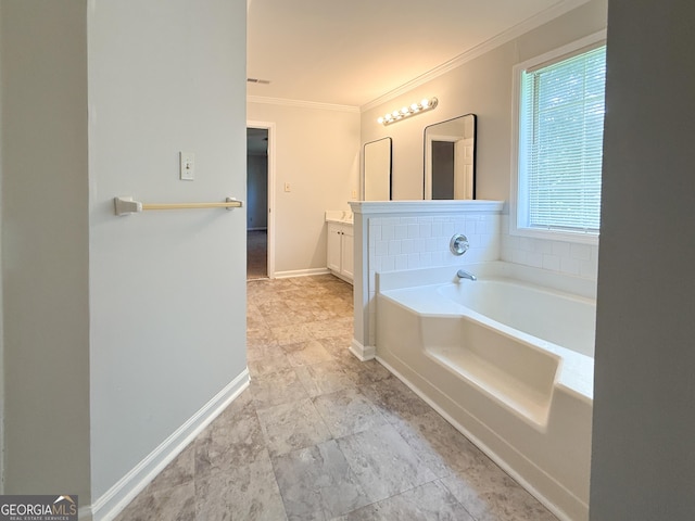5156 Allison Way, Sugar Hill, GA 30518 - bathroom with vanity, a garden tub, and ornamental molding