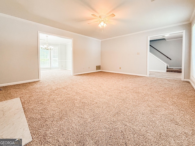 5156 Allison Way, Sugar Hill, GA 30518 - carpeted empty room featuring ornamental molding, a ceiling fan, and a chandelier