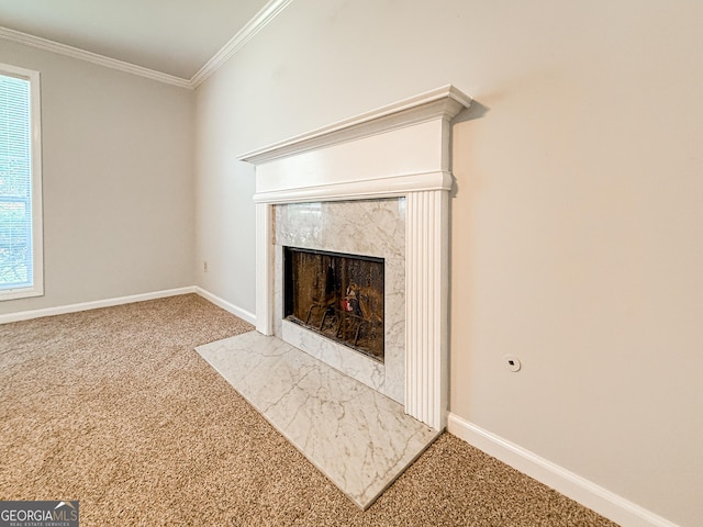5156 Allison Way, Sugar Hill, GA 30518 - detailed view of carpet floors, crown molding, and a fireplace