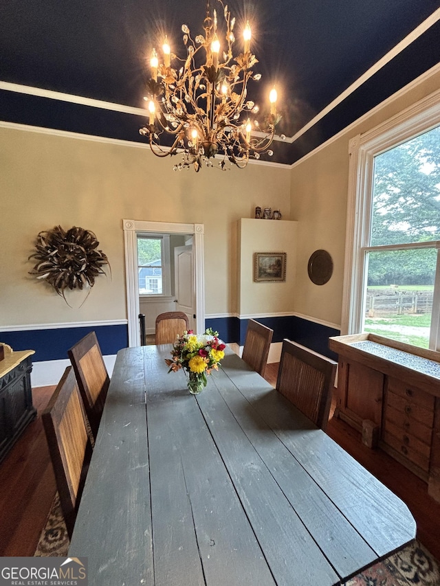 202 E Oak St, Luthersville, GA 30251 - dining room with a chandelier, wood finished floors, and crown molding