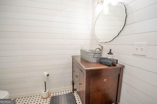 202 E Oak St, Luthersville, GA 30251 - bathroom with a stall shower, vaulted ceiling, and tile patterned flooring