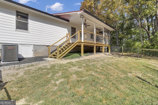 322 Pea Ridge Rd, Franklin, GA 30217 - rear view of house featuring a ceiling fan, stairs, and a deck