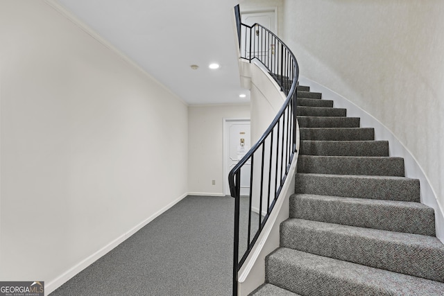 5400 Roswell Rd Apt L 6, Sandy Springs, GA 30342 - staircase featuring carpet floors, ornamental molding, and recessed lighting