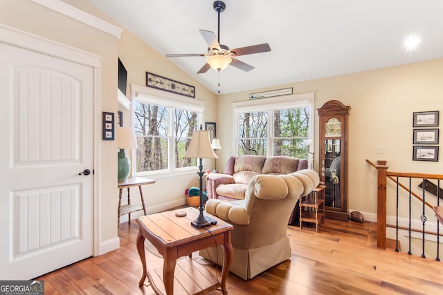 705 Laurel Ridge Dr, Ellijay, GA 30536 - living area featuring a ceiling fan, light wood-style flooring, and lofted ceiling
