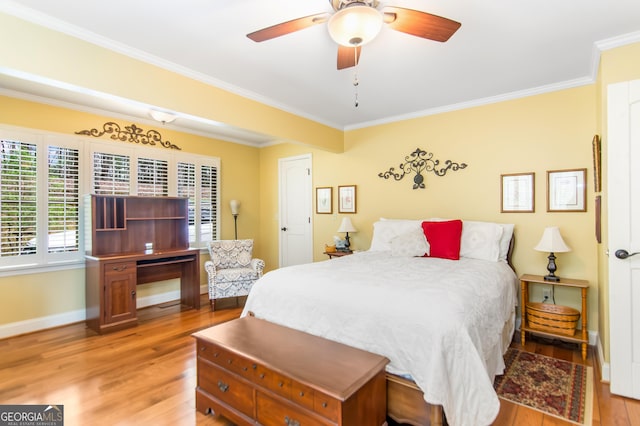 705 Laurel Ridge Dr, Ellijay, GA 30536 - bedroom with wood finished floors, crown molding, and ceiling fan