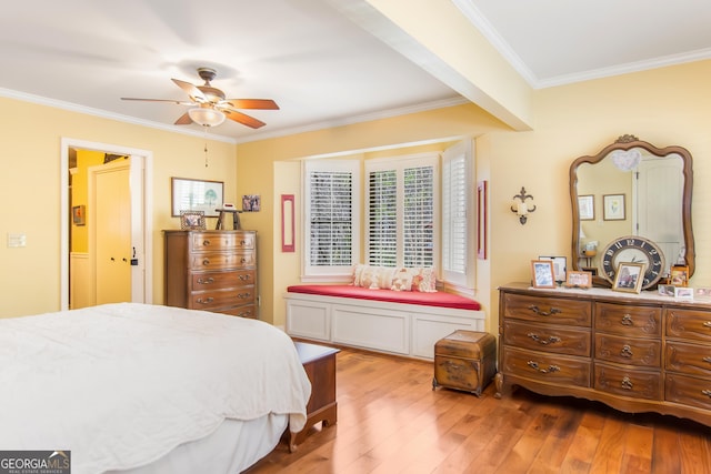 705 Laurel Ridge Dr, Ellijay, GA 30536 - bedroom featuring hardwood / wood-style flooring, crown molding, and ceiling fan