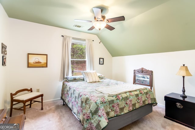 705 Laurel Ridge Dr, Ellijay, GA 30536 - carpeted bedroom with vaulted ceiling and a ceiling fan