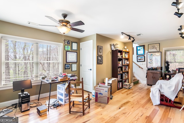 705 Laurel Ridge Dr, Ellijay, GA 30536 - office area with a ceiling fan, wood finished floors, and track lighting