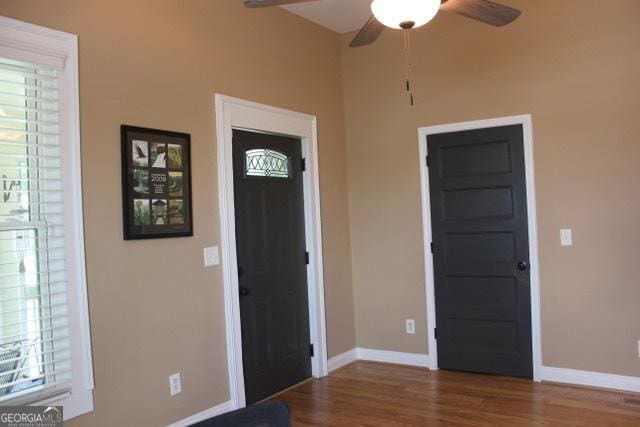 5880 Mulberry St, Austell, GA 30168 - entrance foyer featuring ceiling fan, wood finished floors, and plenty of natural light