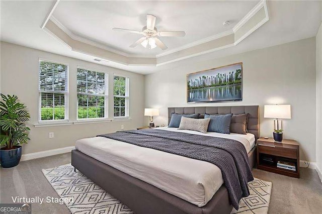 2721 Grapevine Cir Unit 1701, Cumming, GA 30041 - bedroom with a raised ceiling, crown molding, carpet flooring, and a ceiling fan