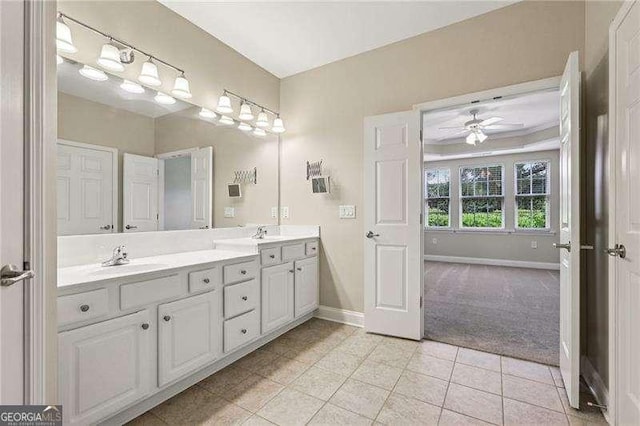 2721 Grapevine Cir Unit 1701, Cumming, GA 30041 - bathroom with double vanity, a ceiling fan, and tile patterned flooring