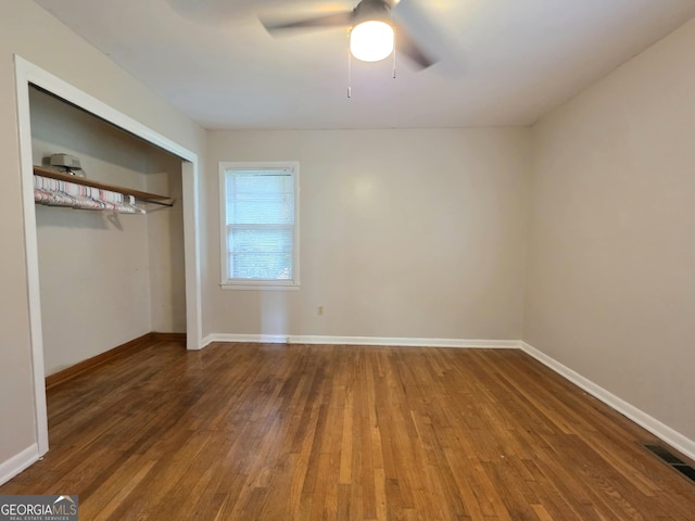 104 Denham St, Thomaston, GA 30286 - unfurnished bedroom featuring hardwood / wood-style flooring, a closet, and ceiling fan