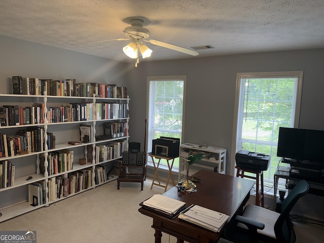 102 Cameron Pointe Dr, Lagrange, GA 30240 - carpeted office with a textured ceiling and a ceiling fan