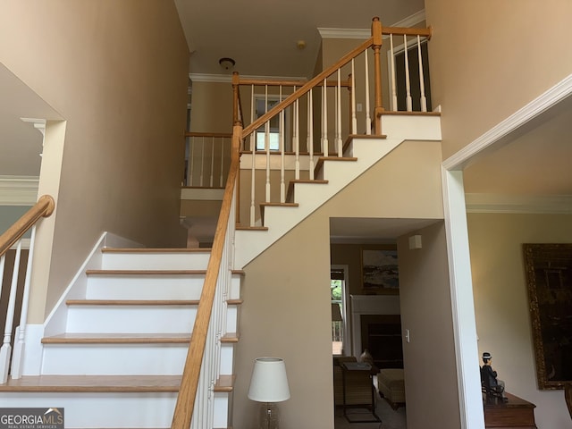 102 Cameron Pointe Dr, Lagrange, GA 30240 - stairway with a high ceiling and ornamental molding