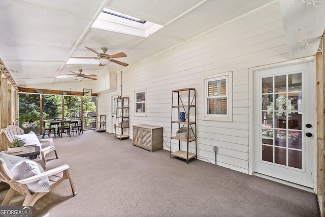 2502 Tritt Springs Trce NE, Marietta, GA 30062 - sunroom / solarium featuring outdoor dining space, a ceiling fan, vaulted ceiling, and a skylight