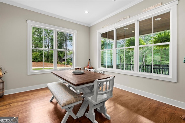 177 Garnett Point Dr, Carrollton, GA 30117 - dining room featuring ornamental molding, plenty of natural light, light wood-type flooring, and recessed lighting