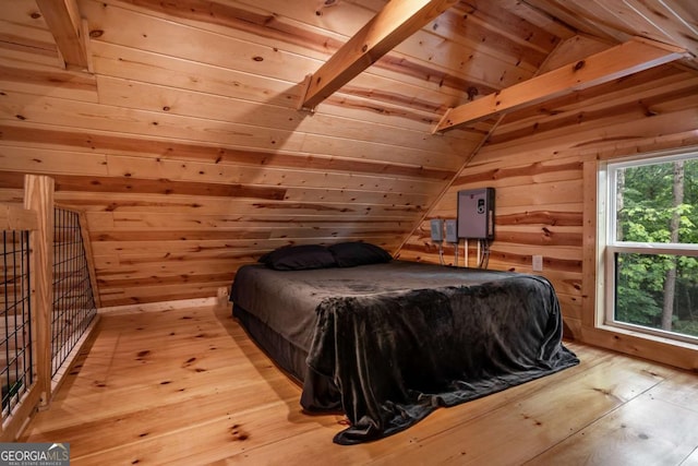 151 Rushmore Ln, Murphy, NC 28906 - bedroom featuring wood walls, light wood finished floors, and wood ceiling