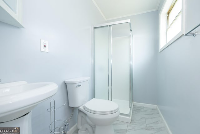 3027 Lansing Ave, Columbus, GA 31907 - full bath with a shower stall, marble look tile flooring, and crown molding