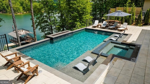 4451 Shellie Ln, Oakwood, GA 30566 - view of swimming pool with a patio area, a pool with connected hot tub, and a water view