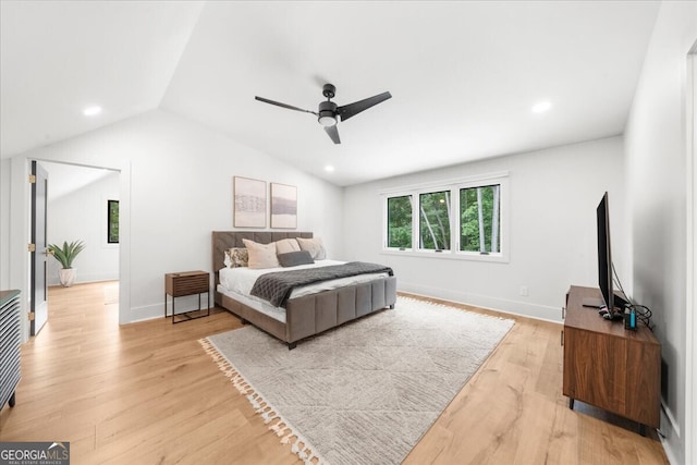 4451 Shellie Ln, Oakwood, GA 30566 - bedroom featuring lofted ceiling, light wood-style floors, recessed lighting, and a ceiling fan