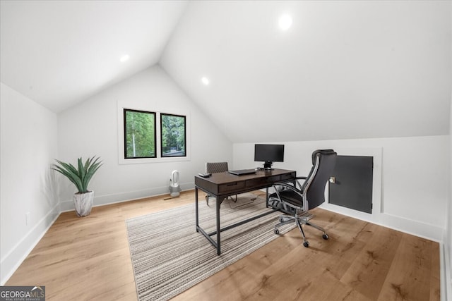 4451 Shellie Ln, Oakwood, GA 30566 - office area with light wood finished floors, vaulted ceiling, and recessed lighting