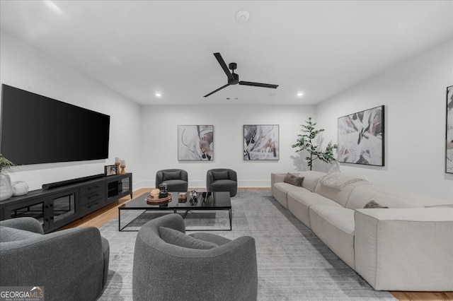 4451 Shellie Ln, Oakwood, GA 30566 - living room with recessed lighting, ceiling fan, and wood finished floors