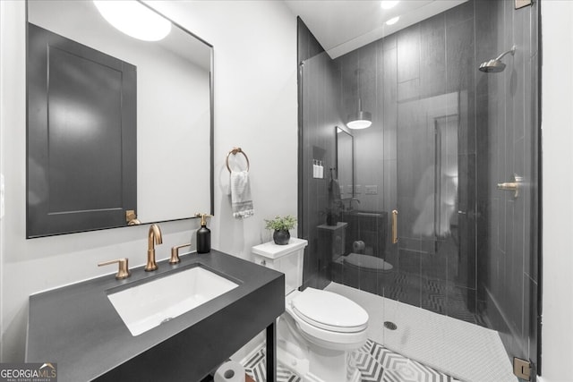 4451 Shellie Ln, Oakwood, GA 30566 - bathroom featuring a stall shower, vanity, and tile patterned floors