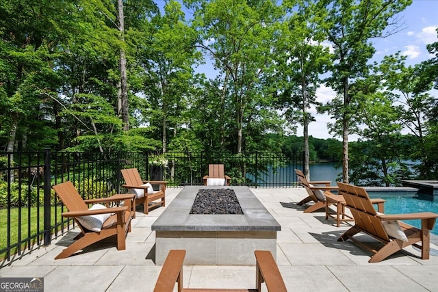 4451 Shellie Ln, Oakwood, GA 30566 - view of patio / terrace with an outdoor fire pit and a water view