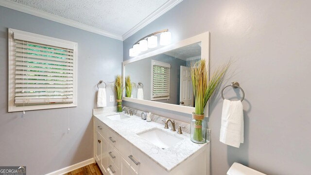 241 Lavern Ct, Winder, GA 30680 - bedroom with carpet floors, a textured ceiling, crown molding, and a ceiling fan