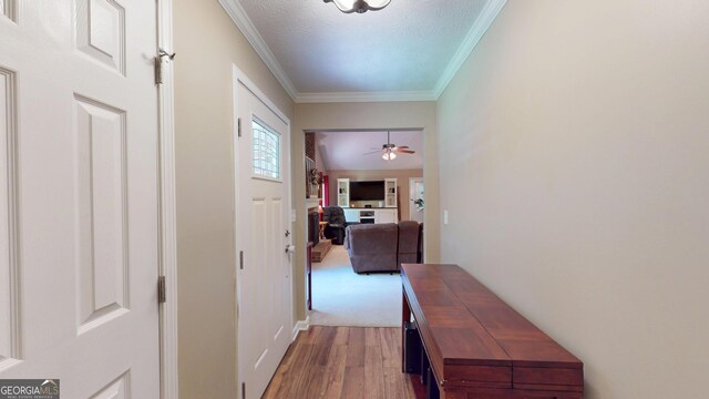 241 Lavern Ct, Winder, GA 30680 - hall featuring light wood-style flooring and crown molding