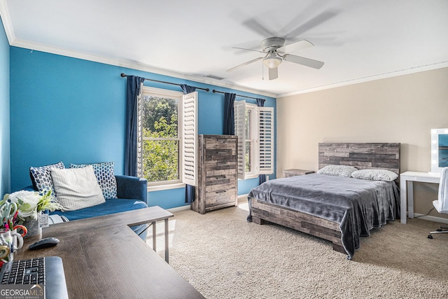 1155 Admiral Xing, Alpharetta, GA 30005 - carpeted bedroom with ornamental molding and a ceiling fan