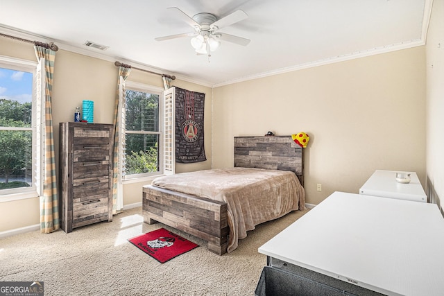 1155 Admiral Xing, Alpharetta, GA 30005 - bedroom with ornamental molding, carpet flooring, and ceiling fan
