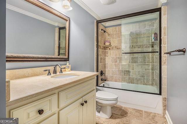 1155 Admiral Xing, Alpharetta, GA 30005 - bathroom featuring ornamental molding, vanity, shower / bath combination with glass door, and stone finish flooring