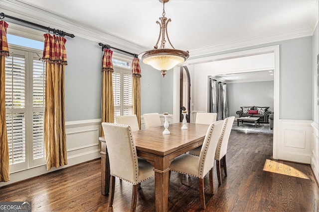 1155 Admiral Xing, Alpharetta, GA 30005 - dining area with wainscoting, ornamental molding, and dark wood-style flooring