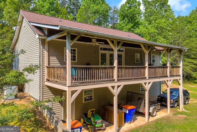 15 Bern Vis, Sautee Nacoochee, GA 30571 - rear view of house featuring ceiling fan, a deck, and a shingled roof