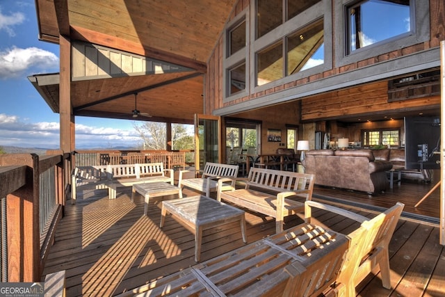 330 Serenity Ridge Ln, Mineral Bluff, GA 30559 - wooden deck featuring an outdoor living space and ceiling fan