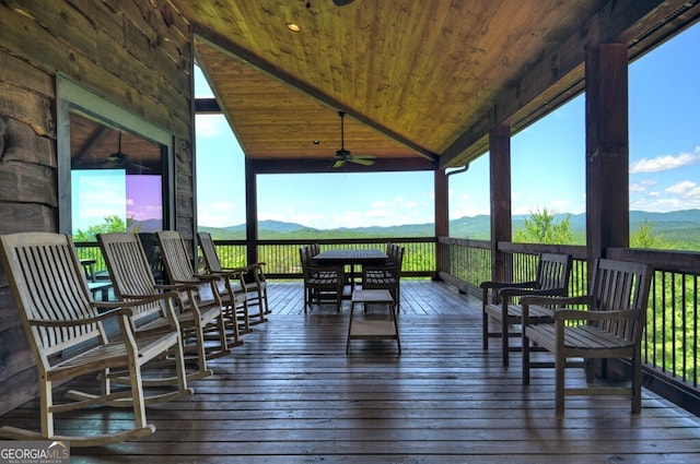 330 Serenity Ridge Ln, Mineral Bluff, GA 30559 - wooden terrace featuring ceiling fan and a mountain view