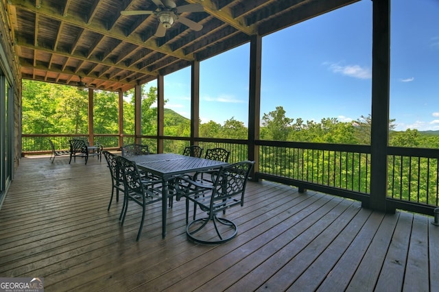 330 Serenity Ridge Ln, Mineral Bluff, GA 30559 - deck with outdoor dining space and ceiling fan