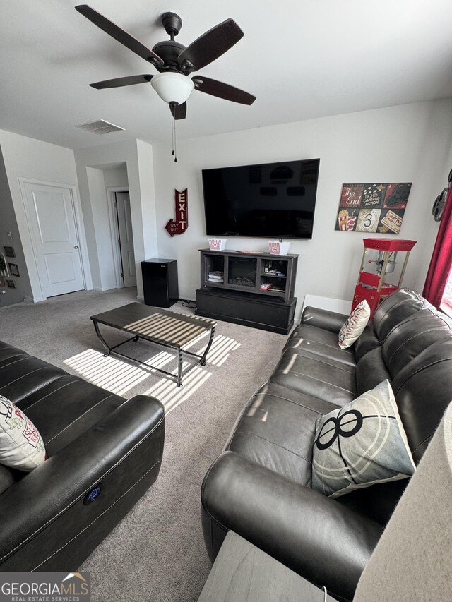 5257 Shorthorn Way, Powder Springs, GA 30127 - carpeted living area with ceiling fan