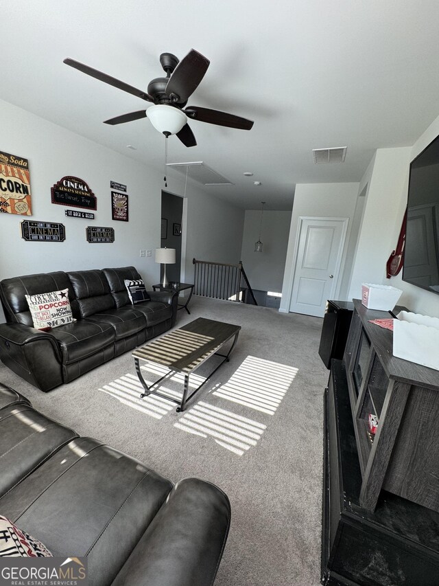 5257 Shorthorn Way, Powder Springs, GA 30127 - carpeted living room with a ceiling fan