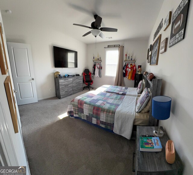 5257 Shorthorn Way, Powder Springs, GA 30127 - bedroom with carpet flooring and a ceiling fan