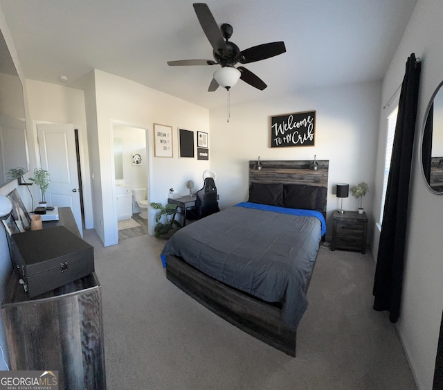 5257 Shorthorn Way, Powder Springs, GA 30127 - carpeted bedroom with ensuite bath and ceiling fan