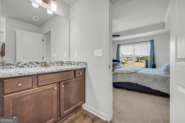 5615 Parkview Ln, Flowery Branch, GA 30542 - bathroom with connected bathroom, vanity, and wood finished floors