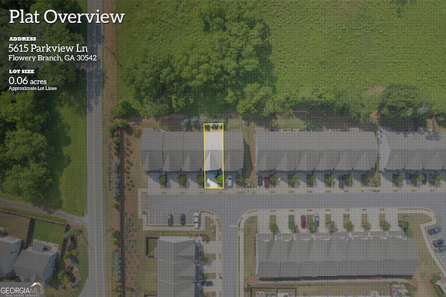 5615 Parkview Ln, Flowery Branch, GA 30542 - aerial view of property's location featuring property parcel outlined
