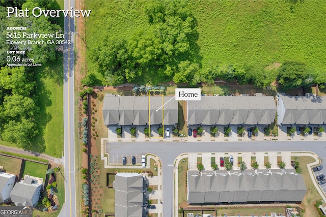 5615 Parkview Ln, Flowery Branch, GA 30542 - aerial view of property and surrounding area featuring property parcel outlined