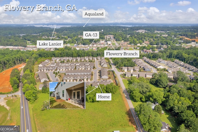 5615 Parkview Ln, Flowery Branch, GA 30542 - aerial view of residential area featuring property parcel outlined