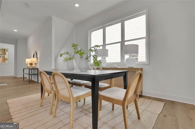 830 Gaston St SW, Atlanta, GA 30310 - dining area featuring ornamental molding, light wood-type flooring, and recessed lighting
