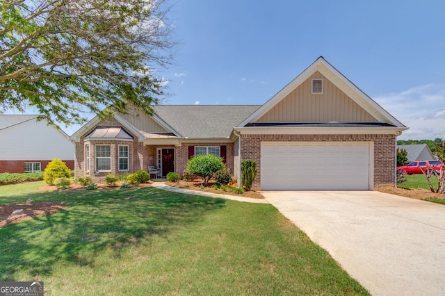 253 Lakeview Bend Cir, Jefferson, GA 30549 - view of front of property with driveway, board and batten siding, an attached garage, and a front yard
